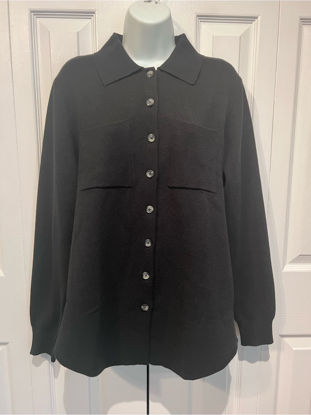 Como Vintage Black Knit Button Down Cardigan Shacket Size S ( fits oversized)